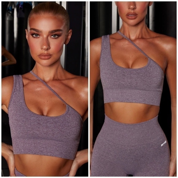 BO and Tee Strive Seamless Asymmetric Crop Top in Purple - Picture 1 of 9